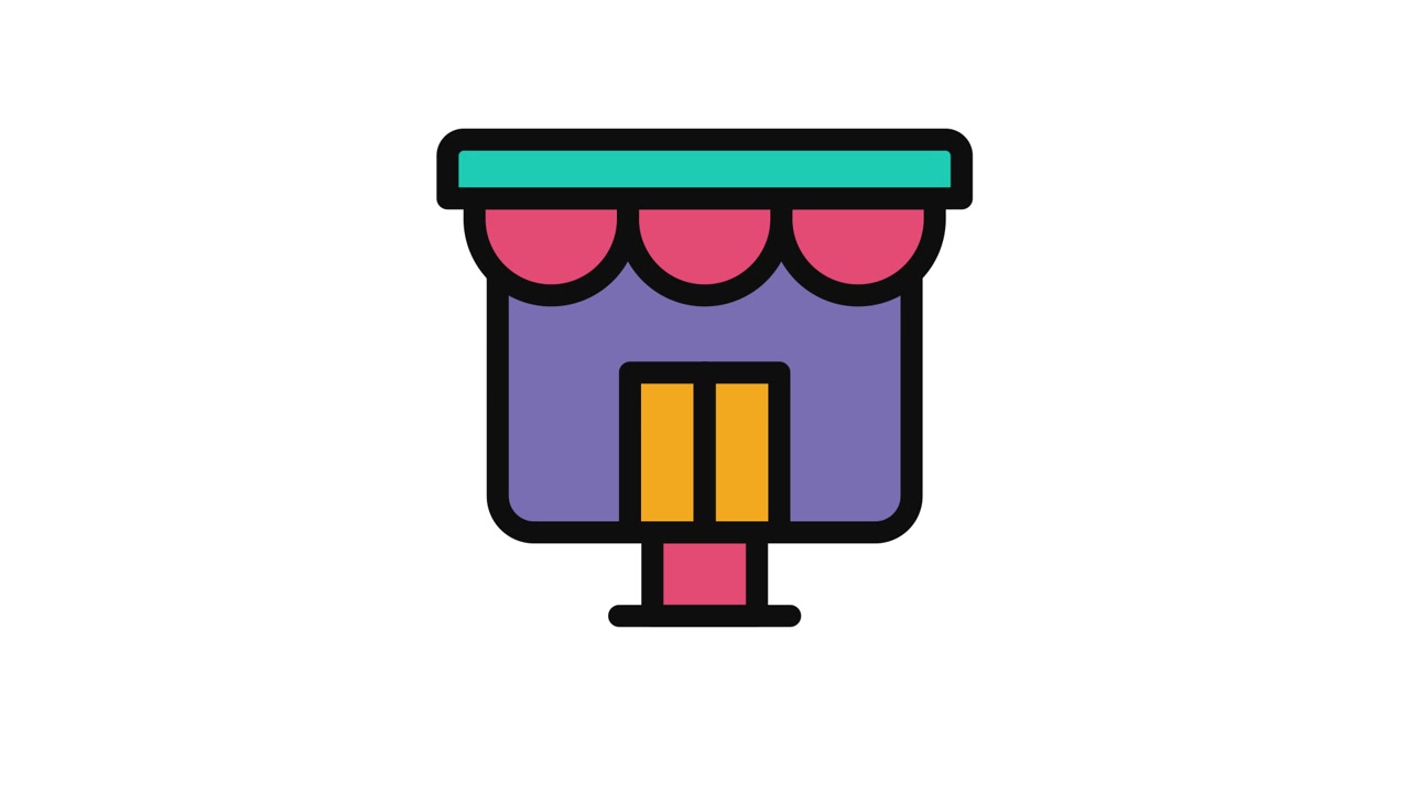 Colorful Animated Storefront Icon with Shrinking and Growing Effect