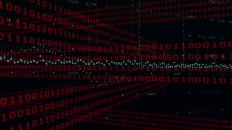 Elaborazione dati con numeri binari su sfondo nero