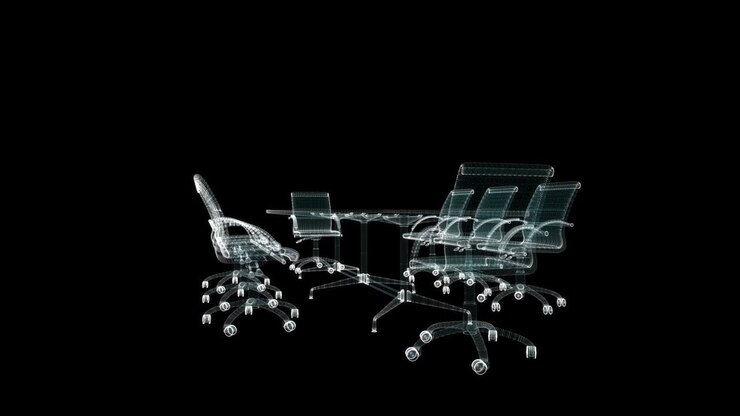 Large table with chairs in the conference room. Management and technology Concept