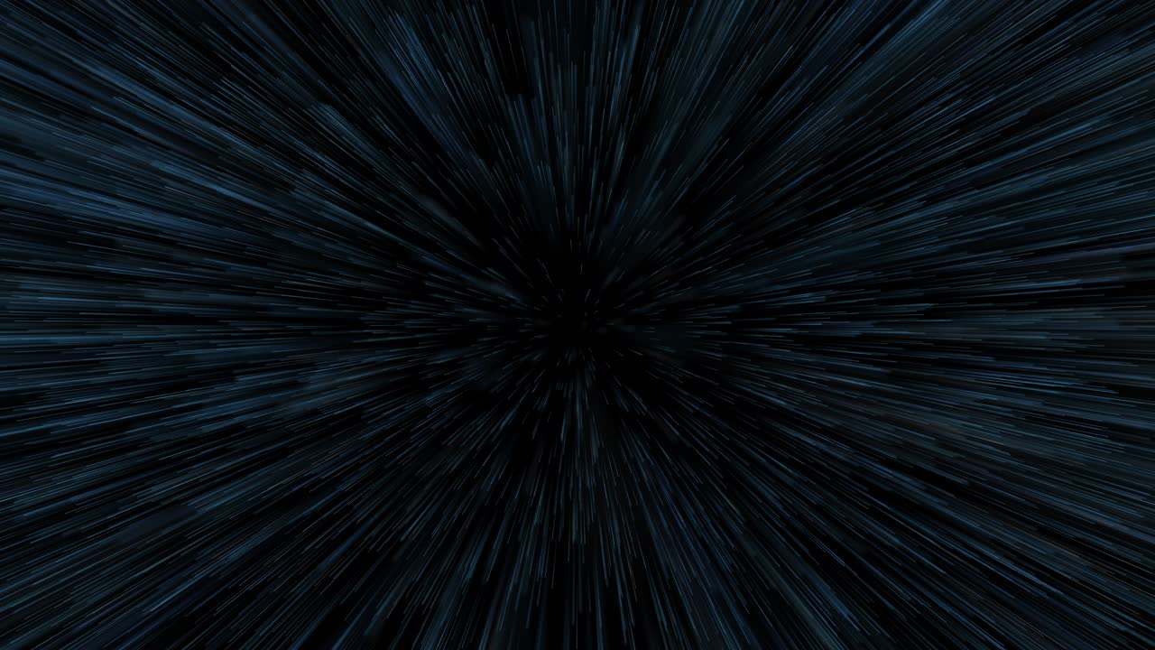 Lightspeed travel animation. Centric motion of star trails. Light of galaxies blurred into rays or lines under high speed of motion. Burst, explosion backdrop. 4k UHD