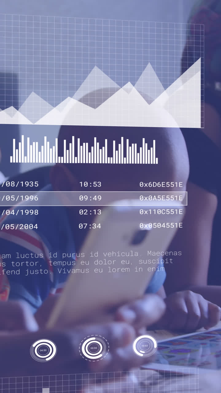 Animation of data processing over african american family using technology
