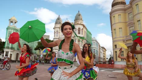 frevo dancers at the street carnival in recife, pernambuco, brazil.