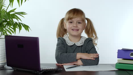 back to school, online learning for kids, distance lesson, education at home. child doing homework