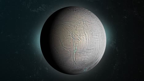 satélite de encelado, la luna de saturno, que gira en el espacio exterior