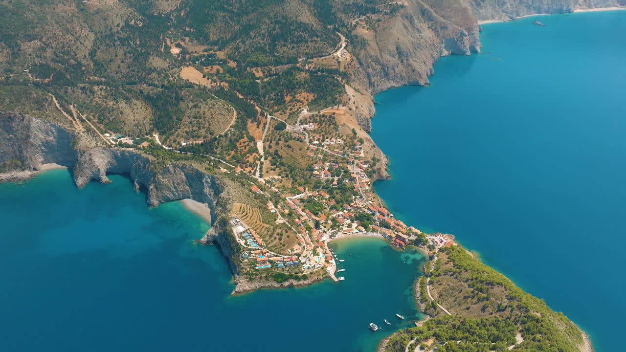 Aerial view of a Mediterranean coastal village