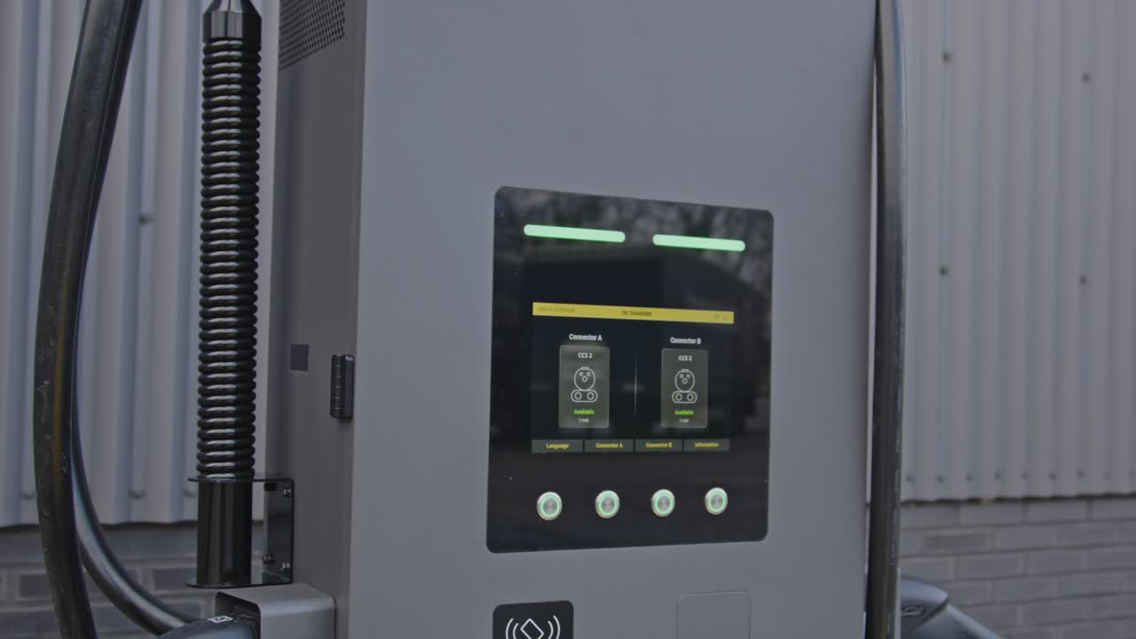 Beautiful close dolly of the display of an electronic vehicle charging station