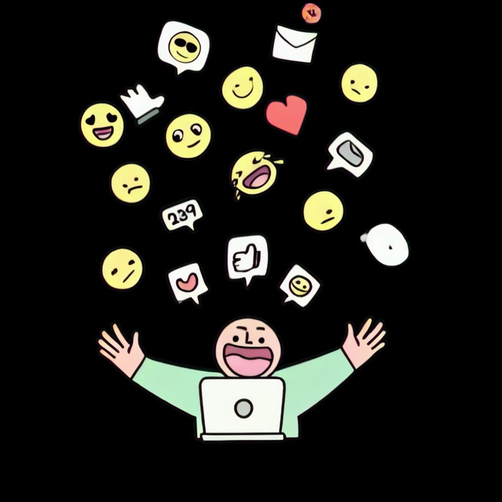 Animeret person modtager notifikationer fra sociale medier på bærbar computer