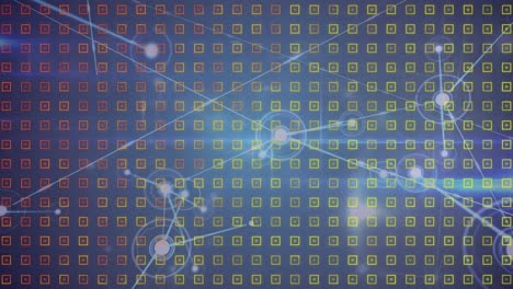animation of network of connections over abstract pattern design against blue background