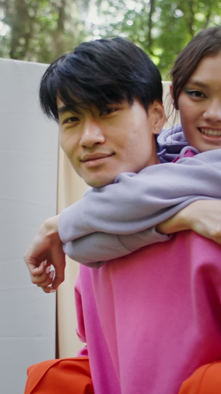 Fashionable people in forest portrait