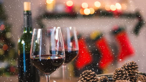 falling snow with christmas wine