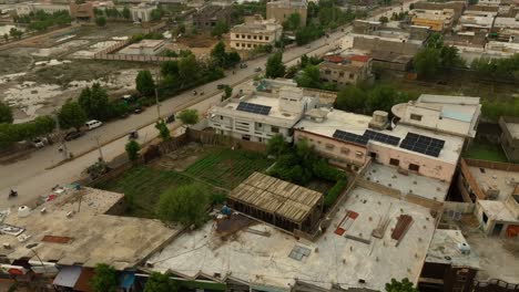 Urban-patchwork-of-Badin,-Sindh-from-above,-Aerial-Panoramic