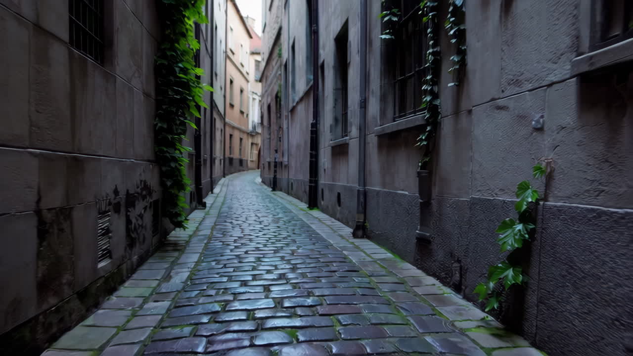 Old European Alleyway with Cobblestone Pavement
