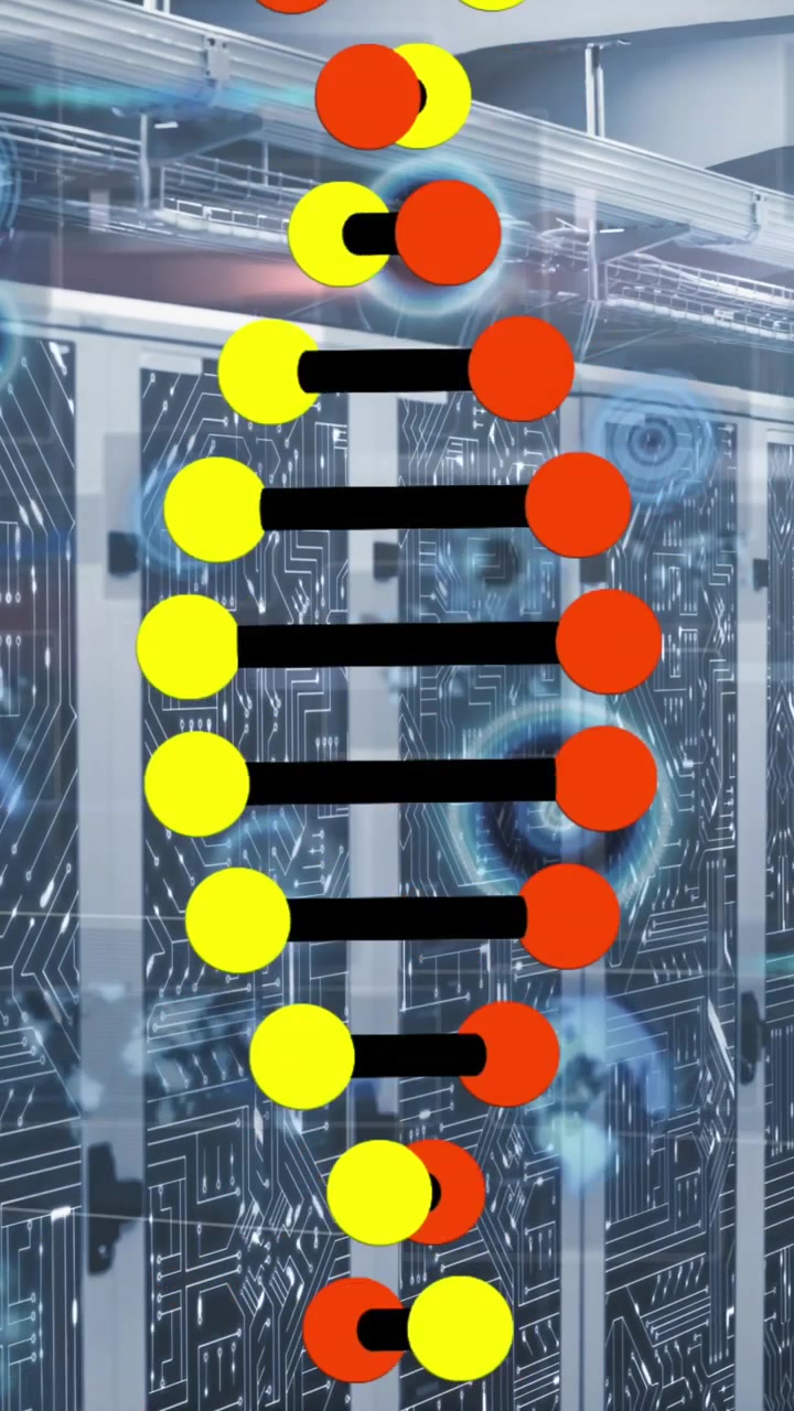 Animation of dna strand and data processing over server room