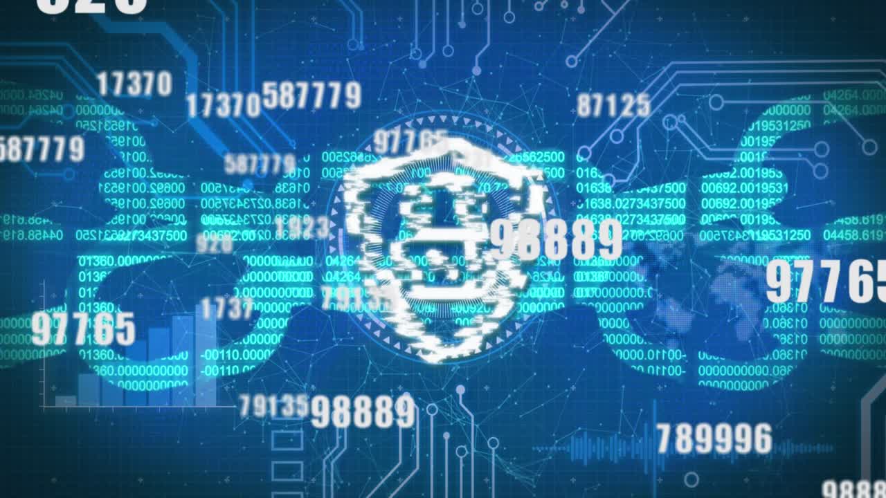 보안 잠금 아이콘과 파란색 배경에 여러 번 바뀌는 숫자