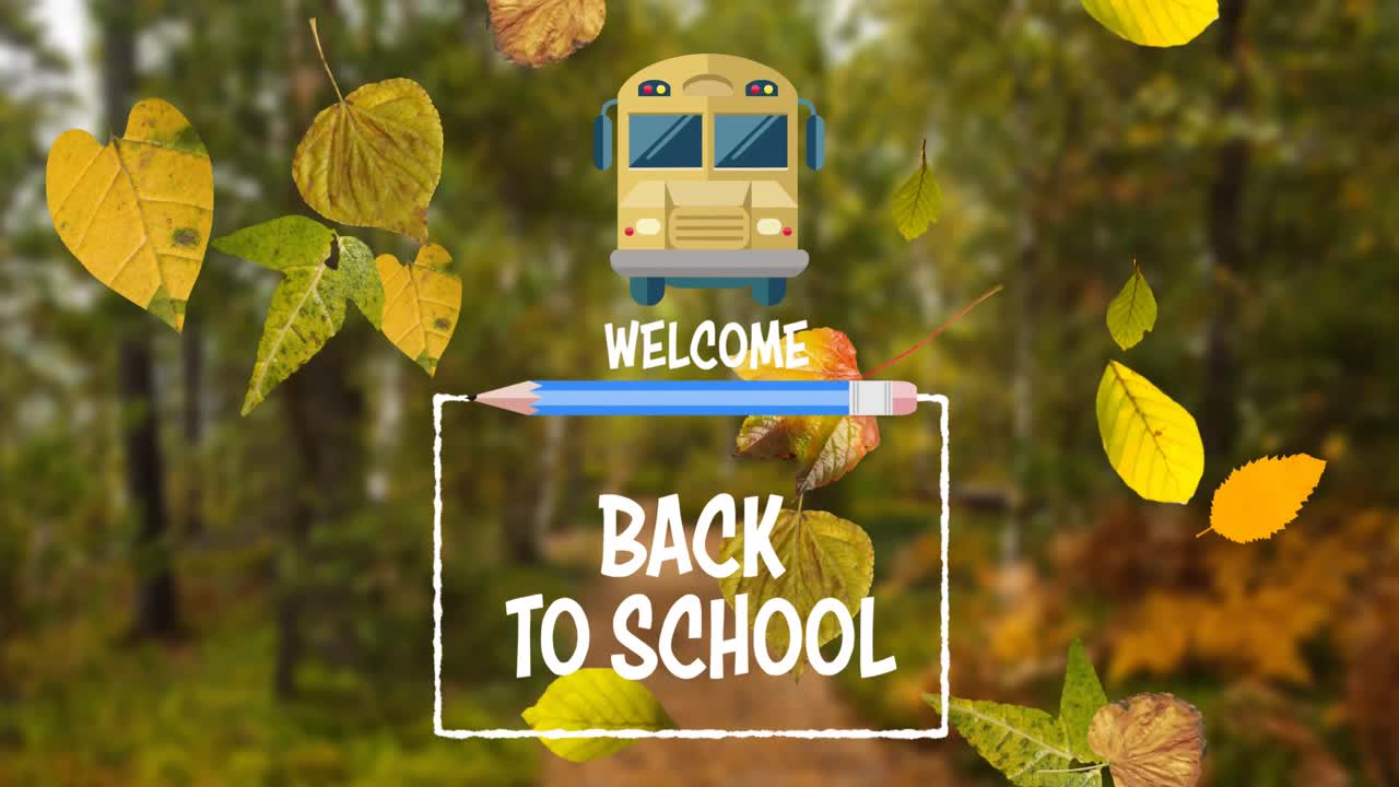 학교에 다시 오신 것을 환영합니다. 배경에는 숲이 있습니다.