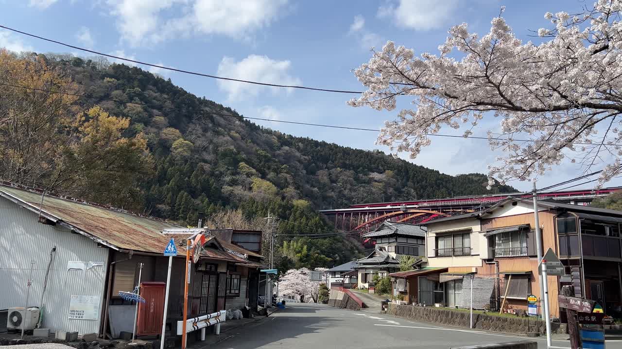 Beautiful rural small town in Japan with cherry blossoms