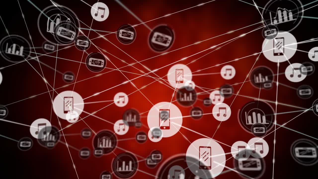 Animação de rede de conexões com ícones