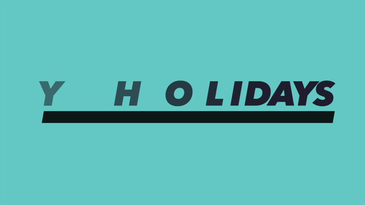Happy Holidays banner in blue and white with elegant stacked letters