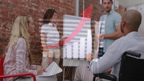 business meeting with diverse team discussing over bar graph animation
