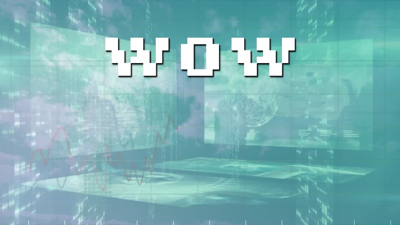 Animation of get the details processing data over screens and cityscape
