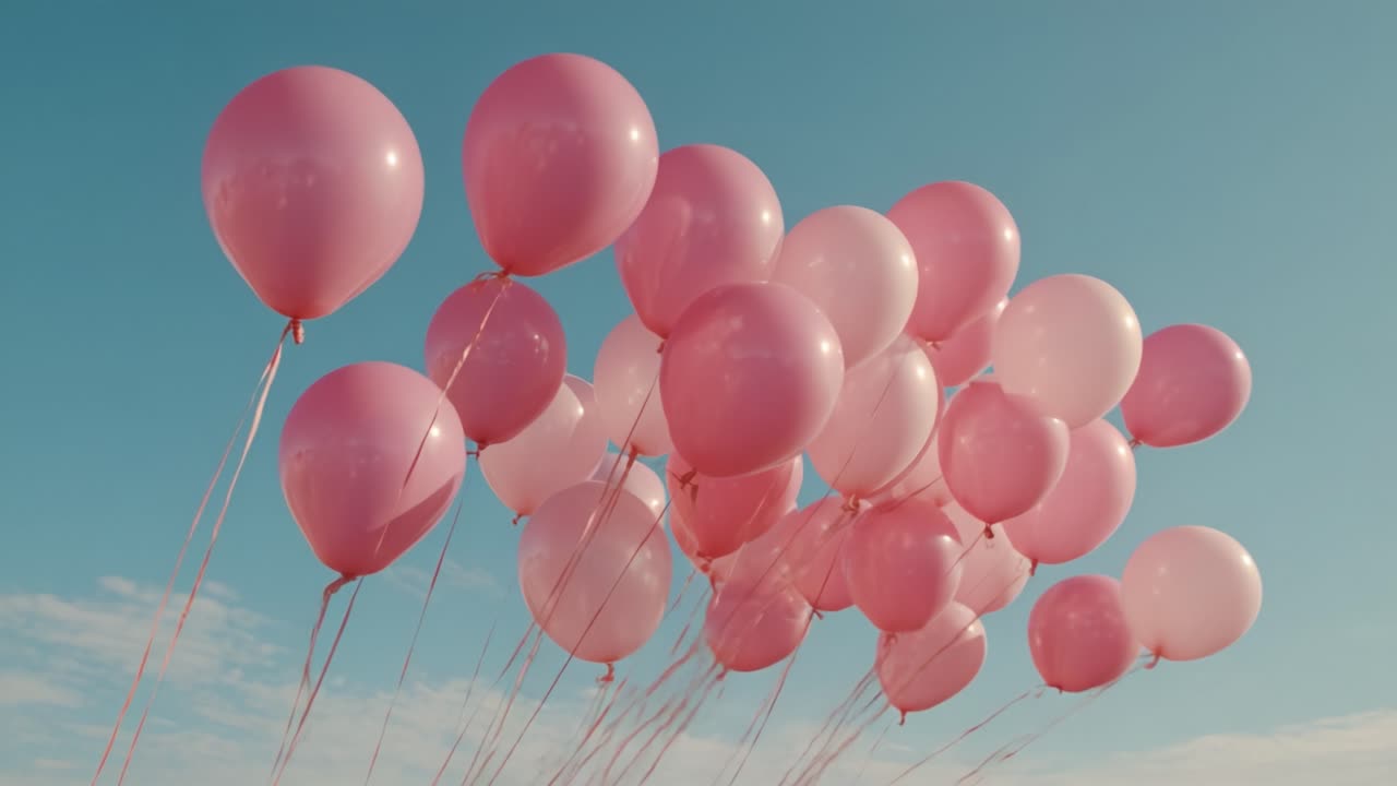 A Delightful Assembly of Pink Balloons in a Clear Blue Sky – An Aesthetic Representation of Joy, Celebration, and Fun in an Outdoor Environment