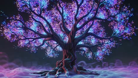 glowing mystical tree in a dreamlike landscape