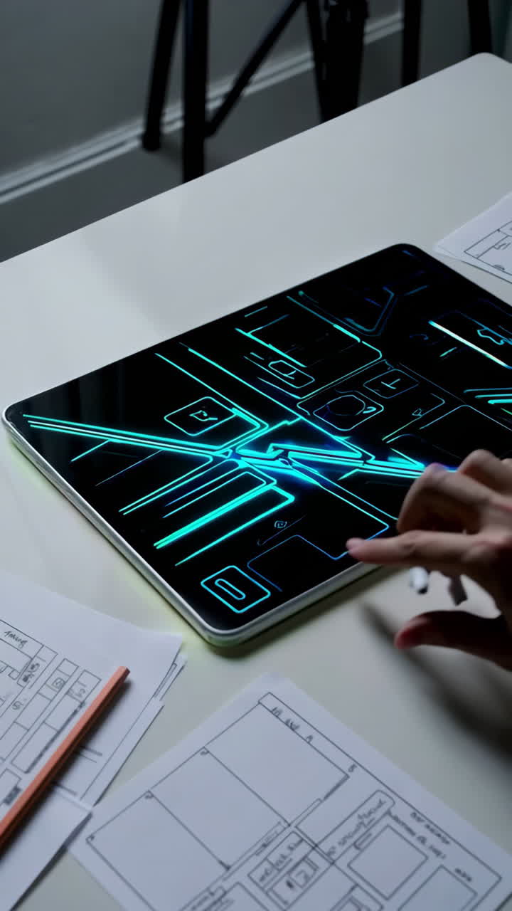 Tablet Mockup with UI Design Sketches
