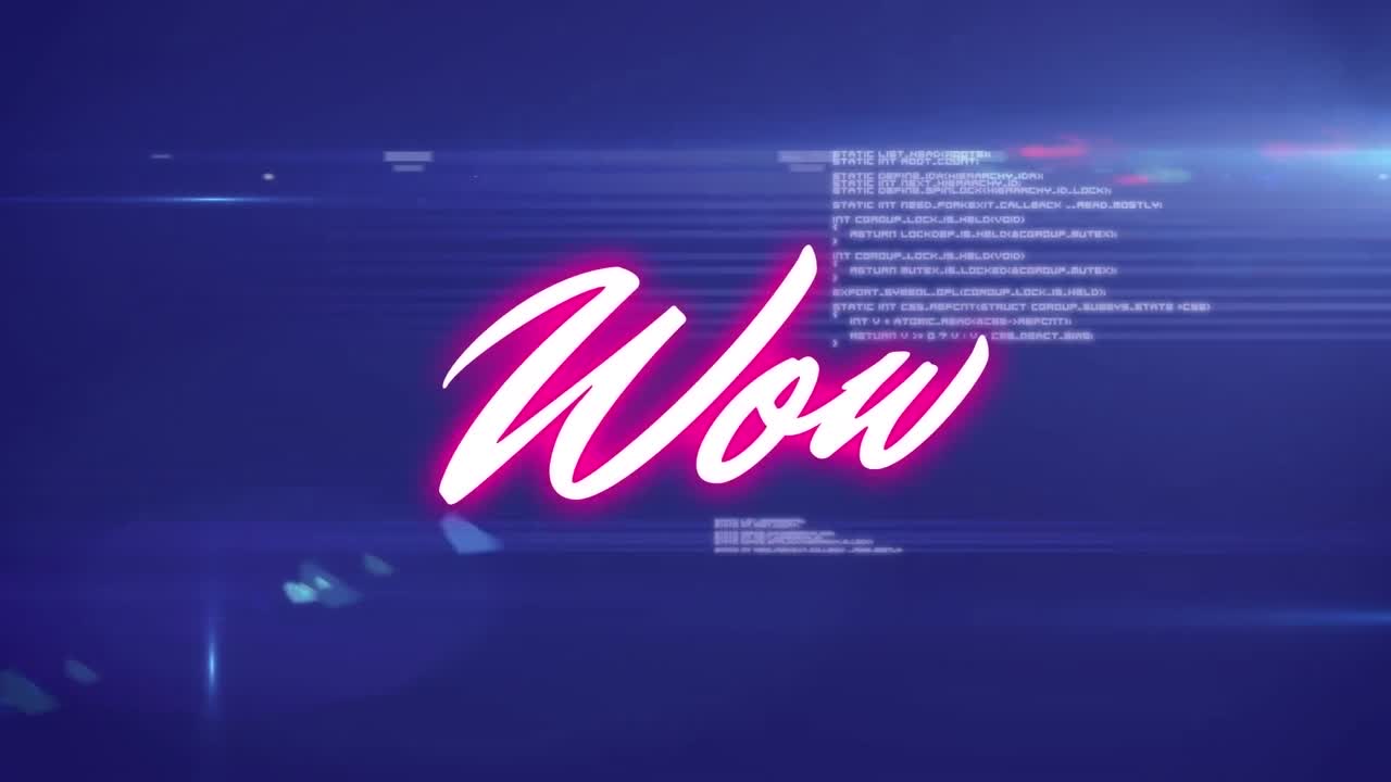 animación del texto wow sobre el procesamiento de datos en fondo azul