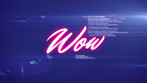 Animation-of-wow-text-over-data-processing-on-blue-background