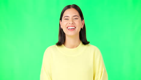 Green-screen,-laughing-woman-and-face-with-smile