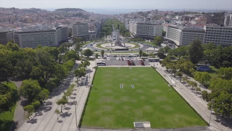 portugal sunny day lisbon city marquess of pombal square aerial park panorama 4k