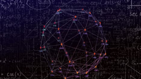 Animation-Mathematischer-Gleichungen-Und-Netz-Von-Verbindungen-Auf-Schwarzem-Hintergrund