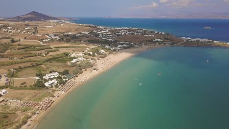 aerial drone shot of golden beach on the greek island of paros