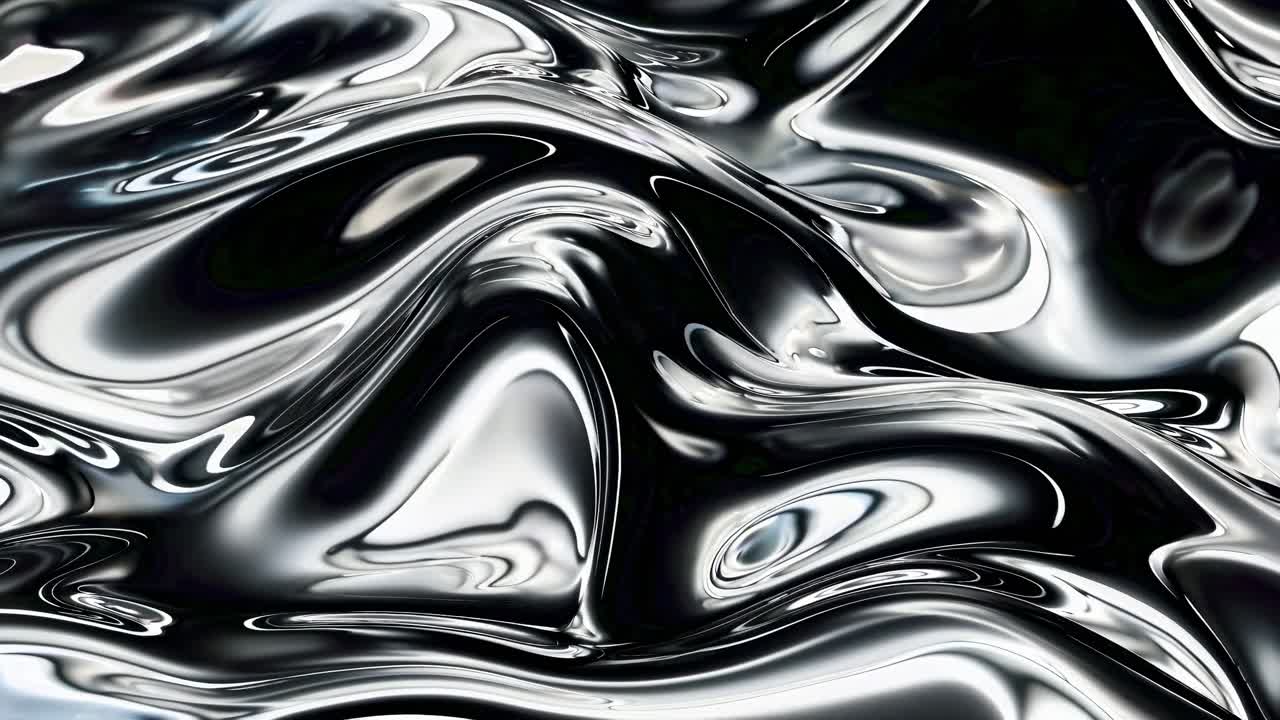 Video astratto di liquido metallico che scorre con un'inquadratura ravvicinata, che mostra superfici lisce e riflettenti