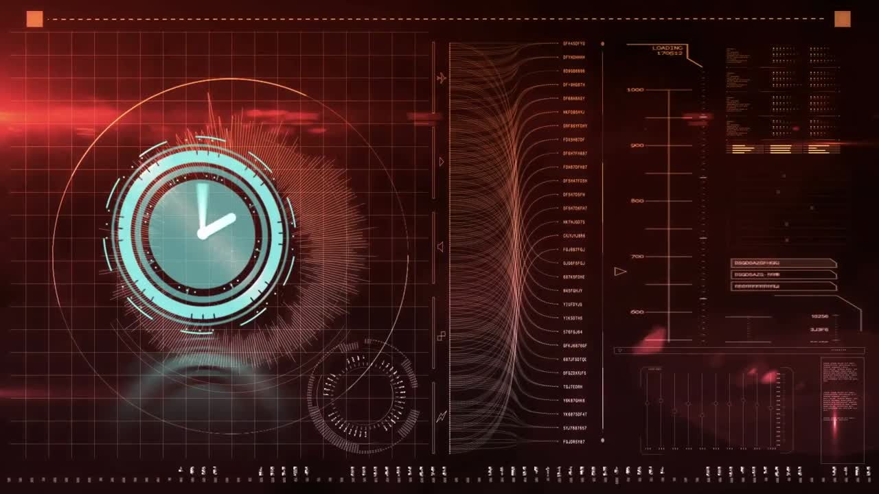 화면에서 빠르게 움직이는 시계와 데이터 처리의 애니메이션