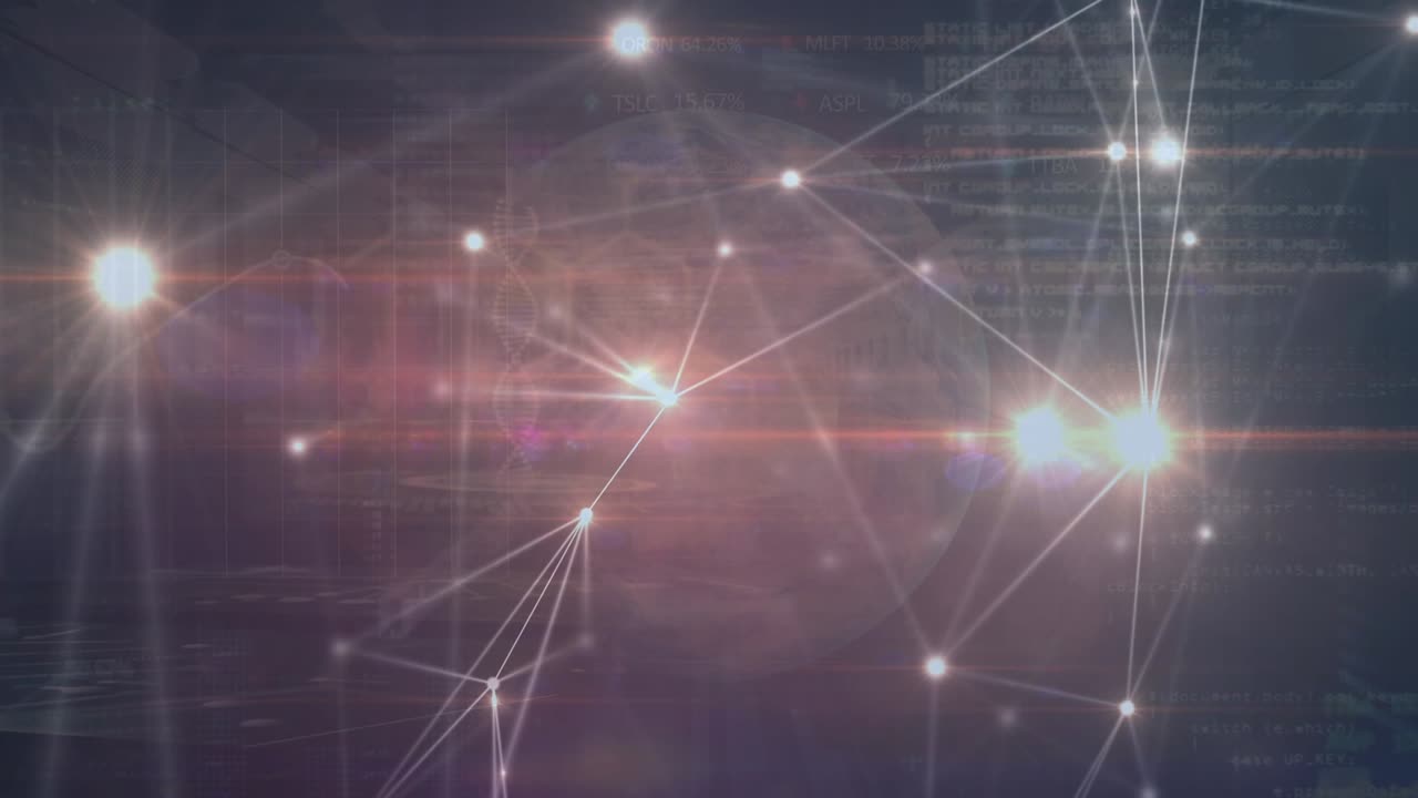 Animation of data processing, globe and network of connections