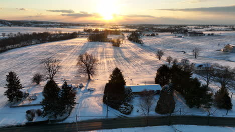 rural farmland in winter snow