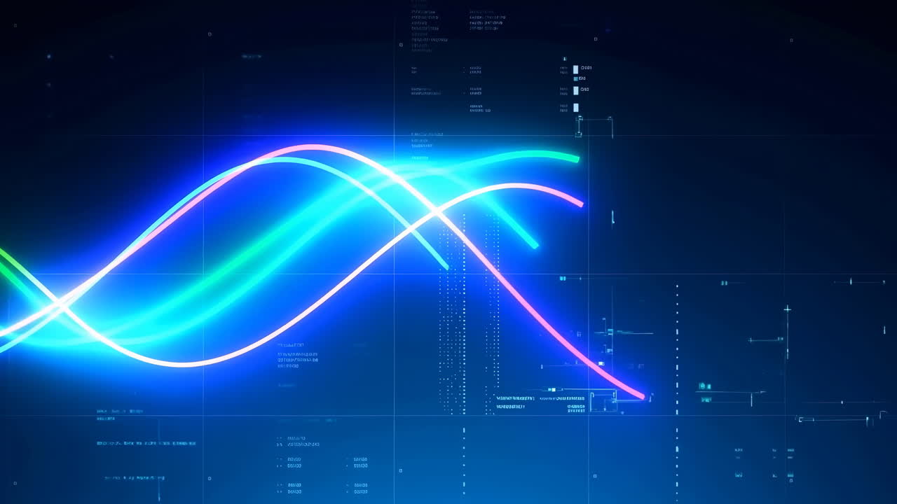 Neon Waveforms Crossing Digital Grid Interface, Network Engineer Monitoring Glowing Signal Lines Over Matrix