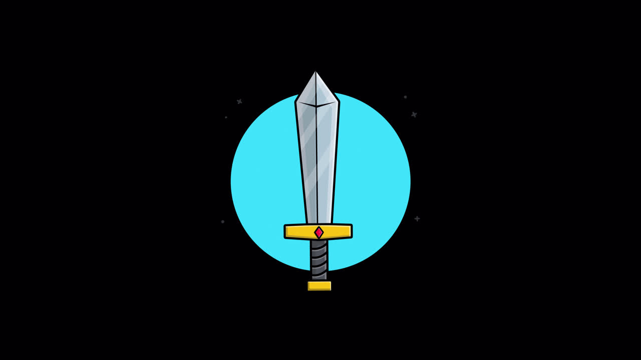 Spada animata da cartone con sfondo circolare blu