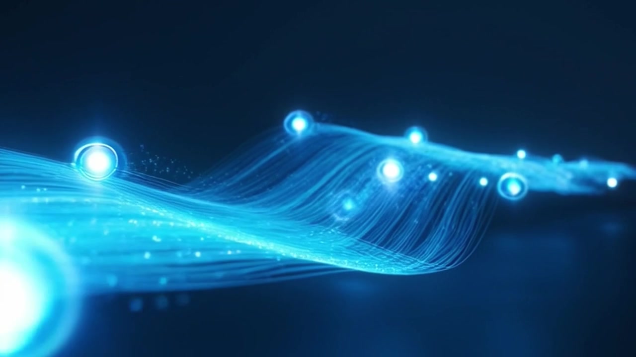 Abstrakt digital dataflow med glødende fiberoptiske linjer