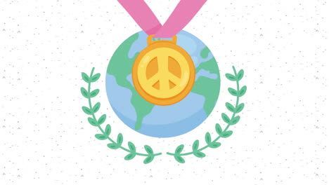 world peace symbol with wreath animation