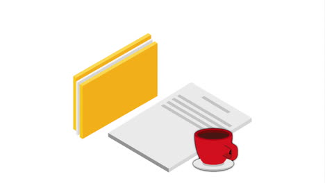 office workspace with files, document, and coffee