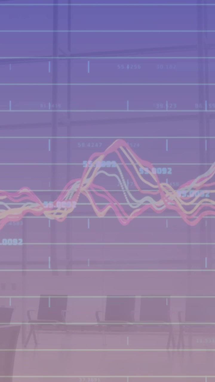 Animation of data processing against time-lapse of people walking in the office