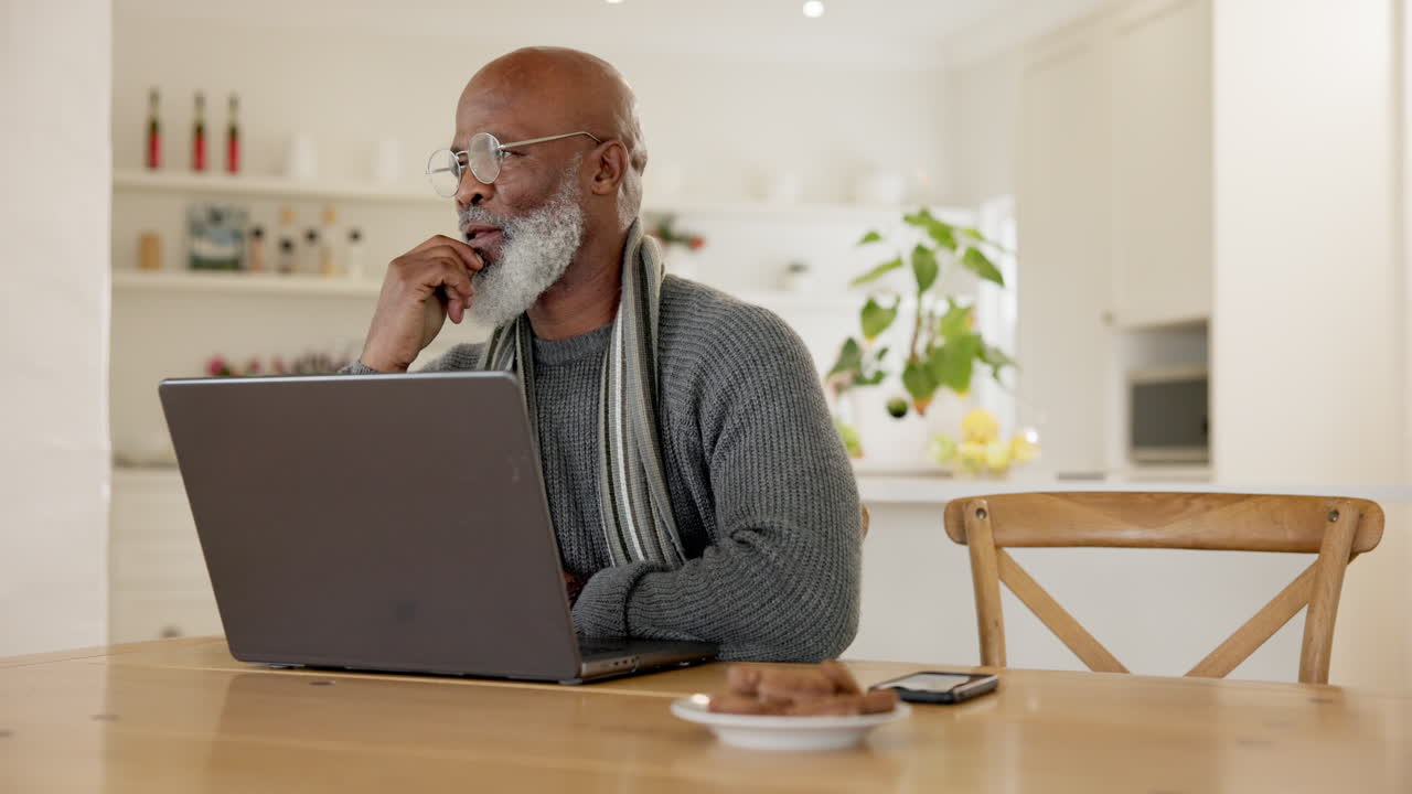 Freelancer, laptop and think for idea