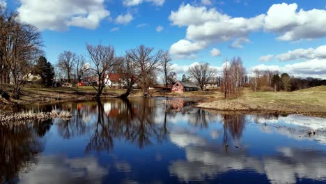 village houses by the lake in valmiera, vidzeme, latvia