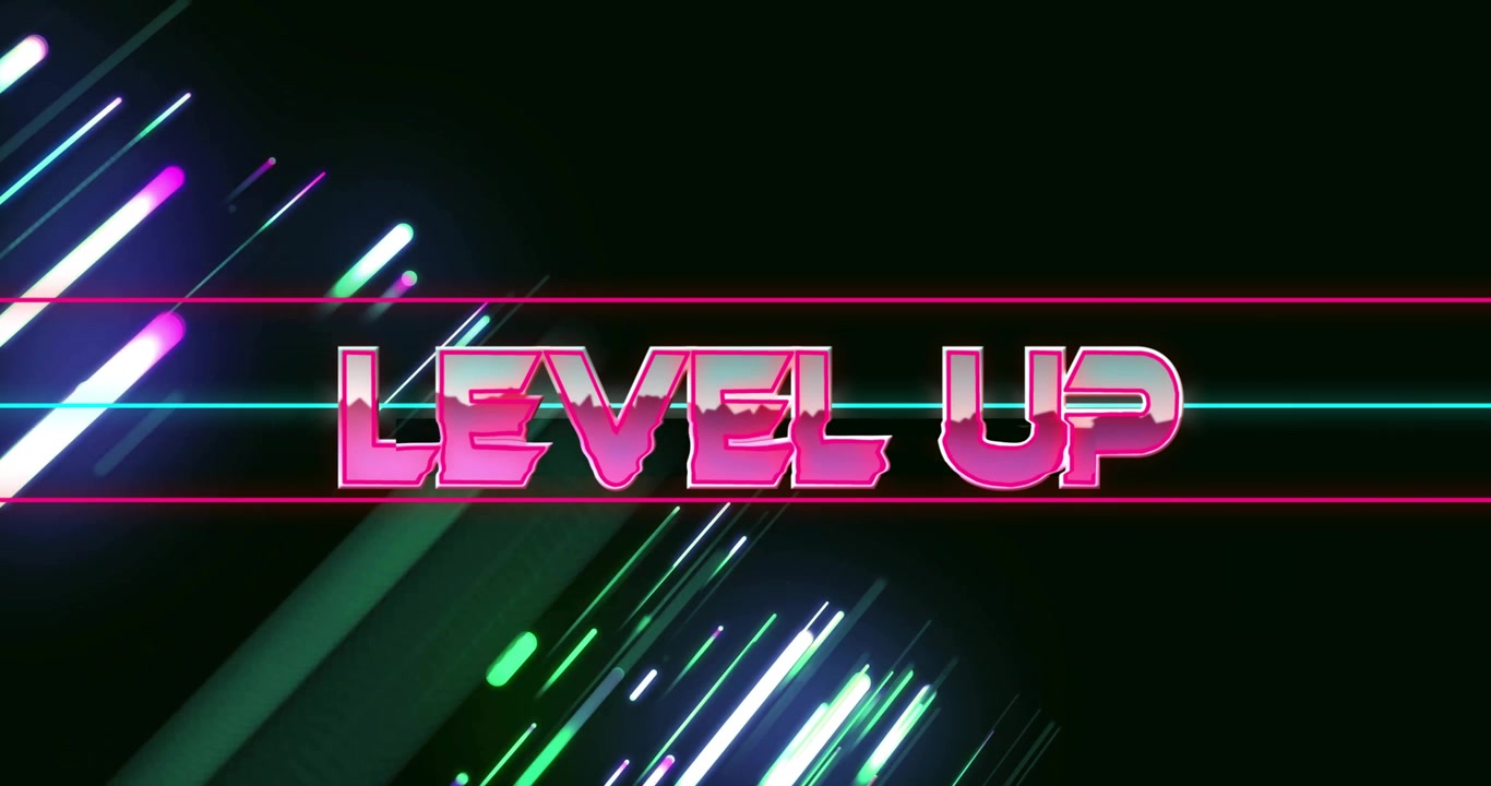 Animazione di testo in stile Retro Synthwave "Level Up"