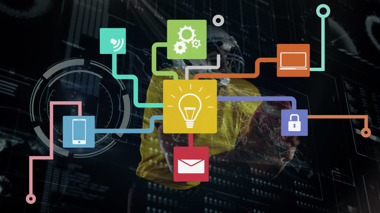 아프리카계 미국인 남성 아메리칸 볼 선수에 대한 아이콘으로 데이터 처리의 애니메이션