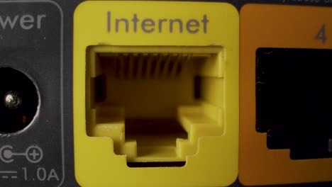 macro shot of an ethernet port on a router