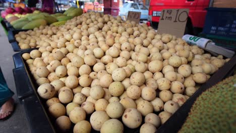 Closeup-image-of-lanzones-lansium-langsat-along-the-street-with-blurry-price-in-the-background