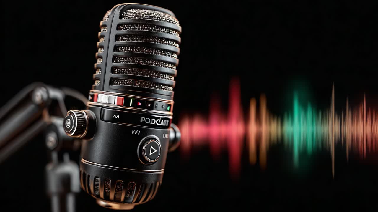 A Dynamic Microphone Capturing Sound Waves: The Art of Audio Production in a Podcasting Environment Revealed Through Visual Vibrance